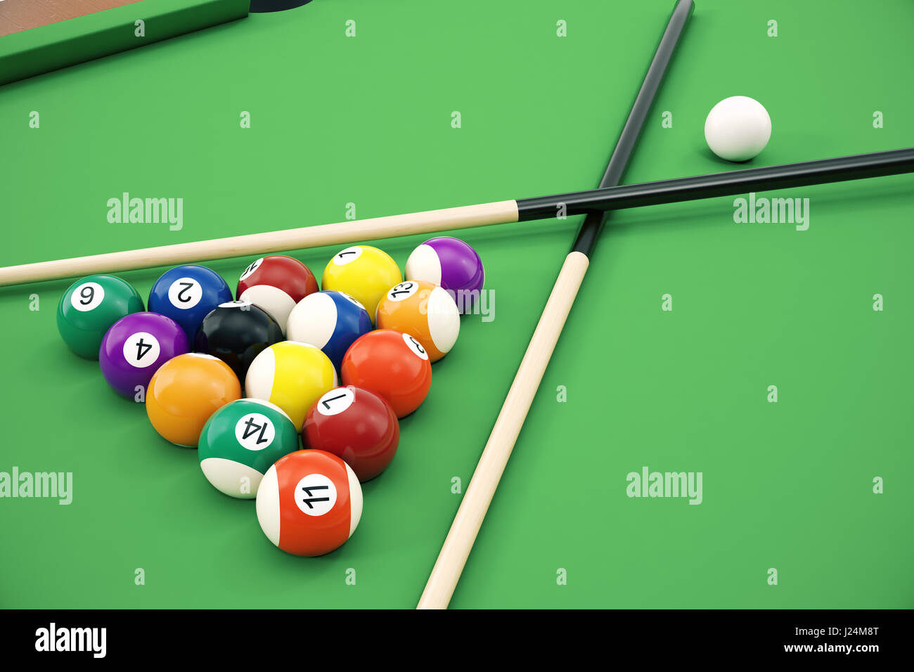 3D Abbildung American PoolBillardKugelnHintergrund. Amerikanisches Billard. CloseupBillard