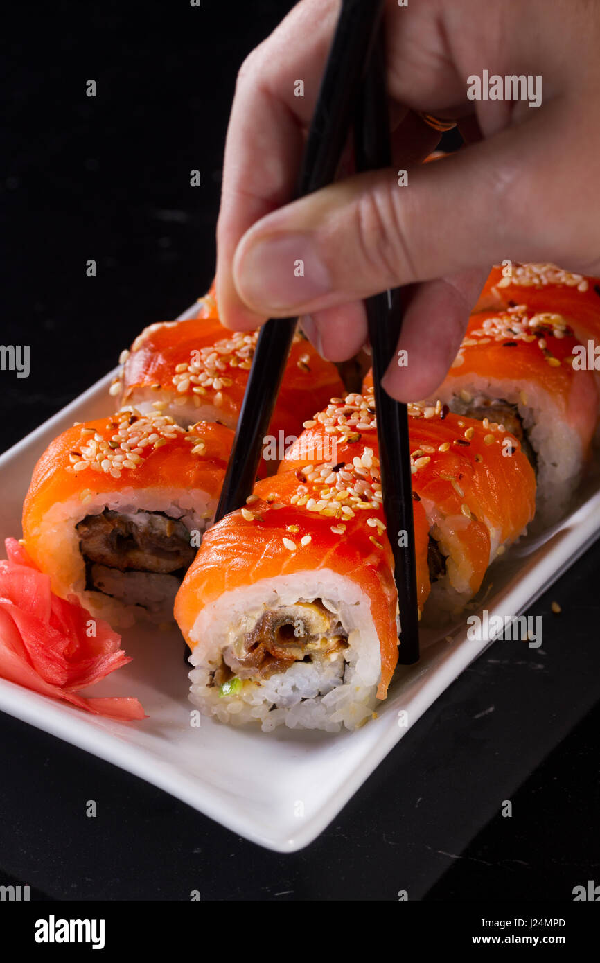 Japanische Sushi-Teller Stockfoto