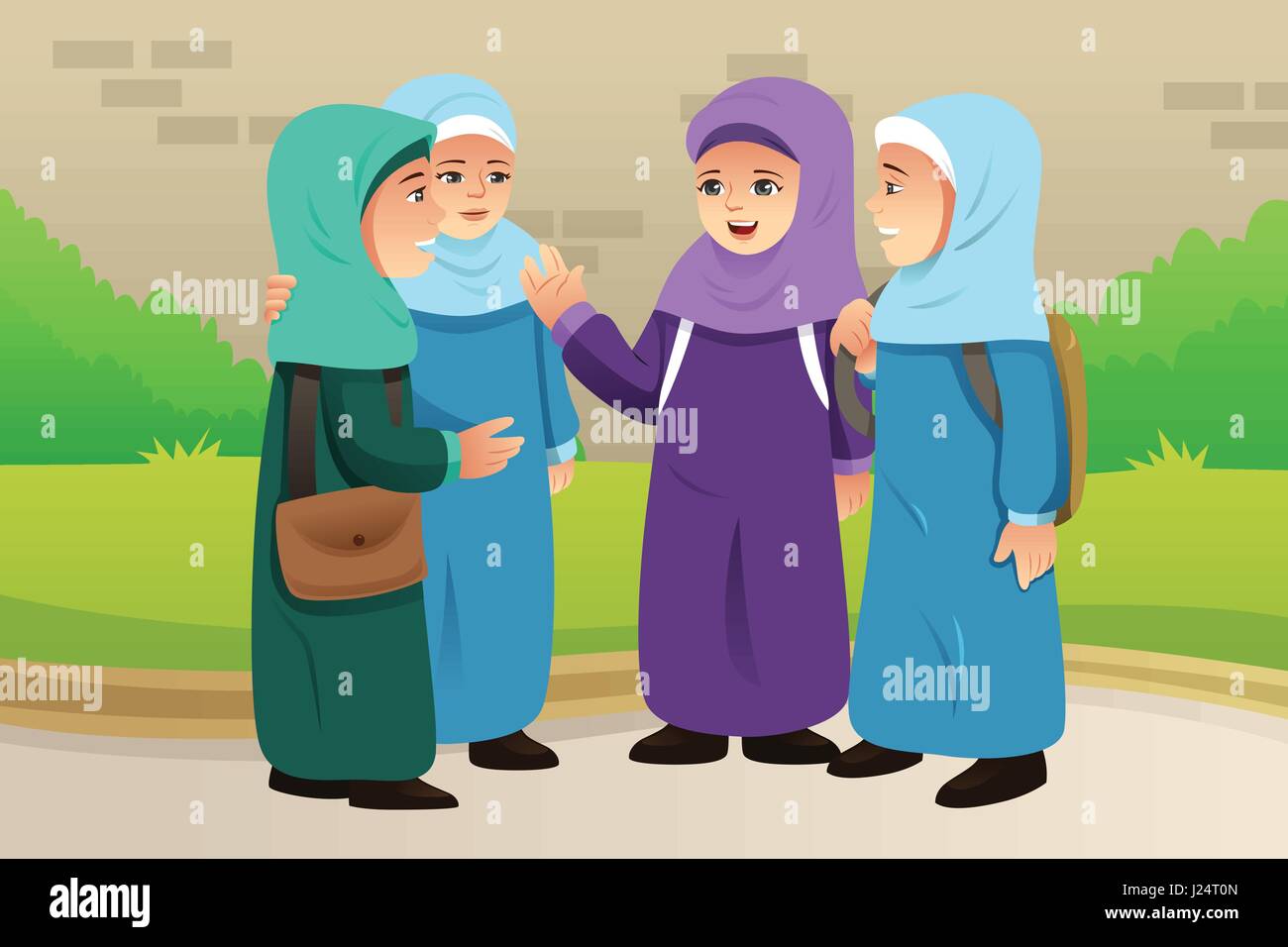 Eine Vektor-Illustration der muslimischen Kinder reden miteinander Stock Vektor