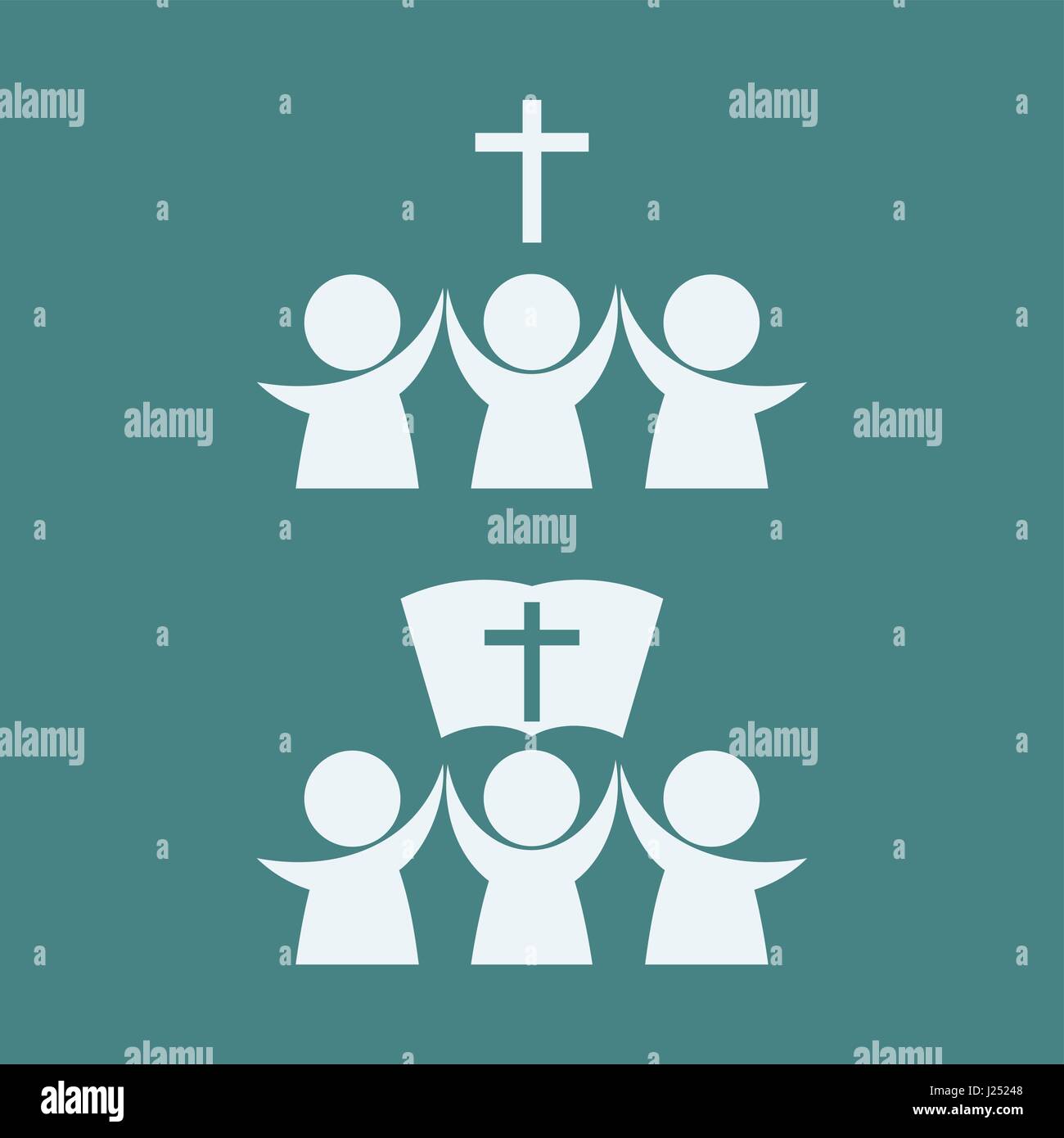 Logo der Kirche. Die Gläubigen durch die Lehre Christi vereint. Lebendige Kirche. Stock Vektor