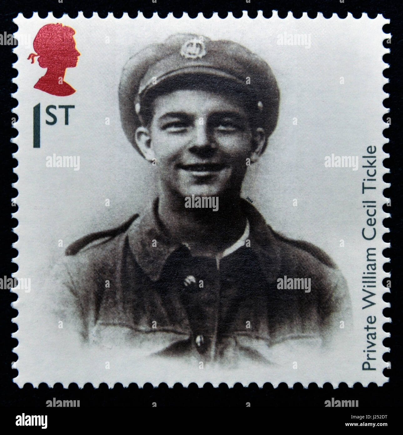 Briefmarke. Great Britain. Königin Elizabeth II. 2014. des ersten Weltkriegs 1914 Souvenirs. Private William Cecil kitzeln. Stockfoto