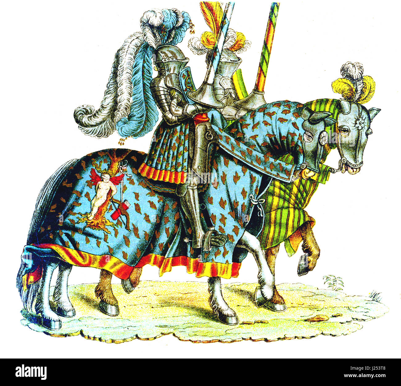 Zwei Ritter beim Turnier, Kopieren von "Turnier-Buch" von Hans Burgkmair, XVI. Jh. Stockfoto