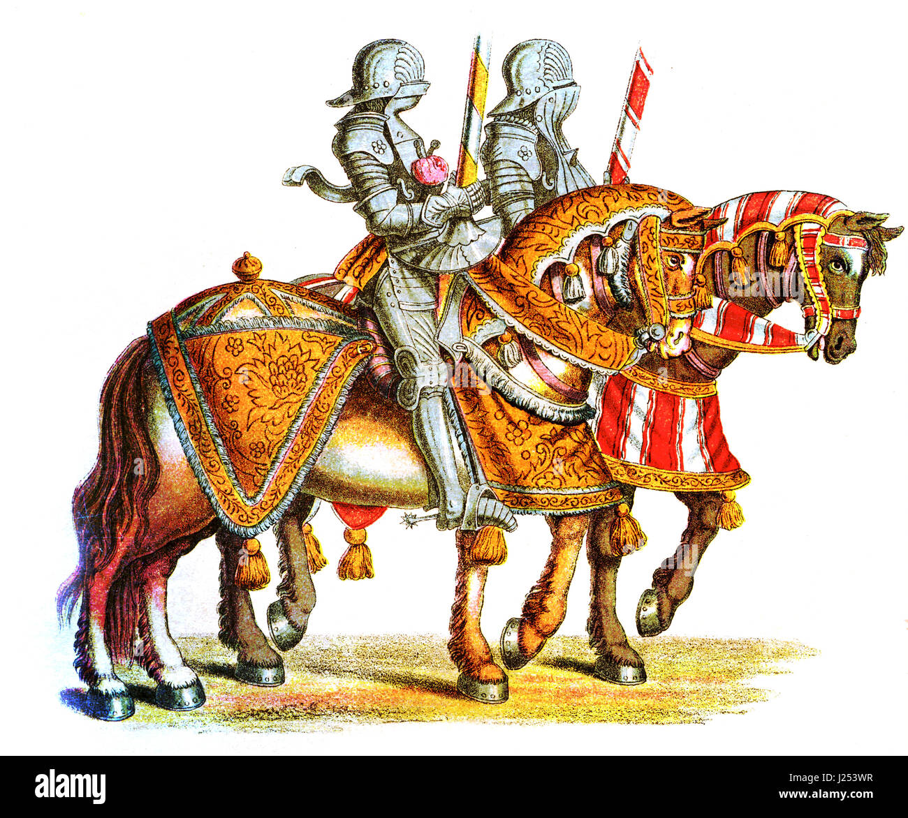 Zwei Ritter beim Turnier, Kopieren von "Turnier-Buch" von Hans Burgkmair, XVI. Jh. Stockfoto