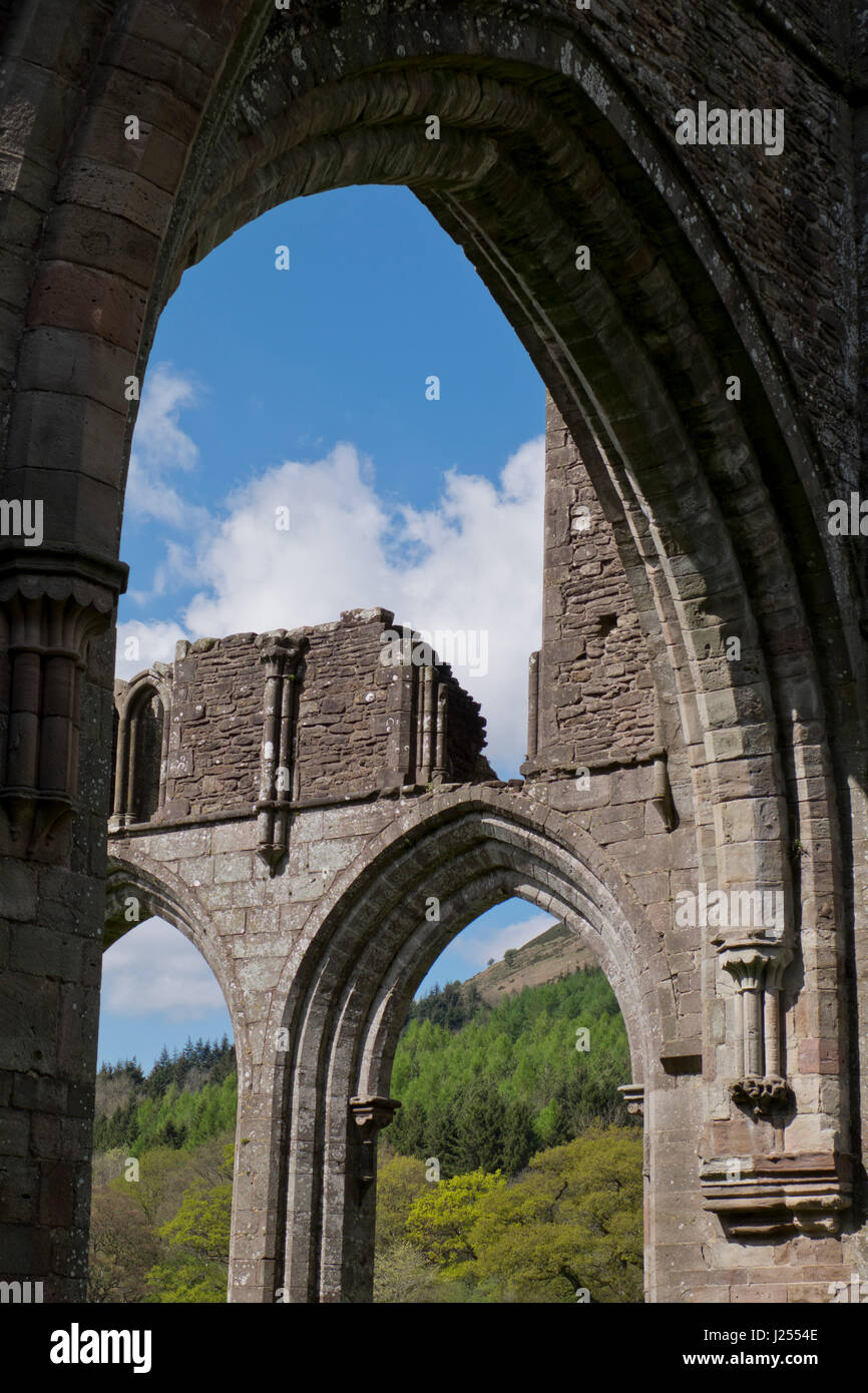 Website des mittelalterlichen Llanthony Abbey, des Zisterzienserordens der Mönche bei der Brecon Beacons National Park, Wales, UK Stockfoto