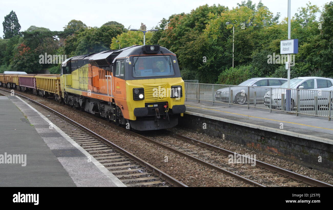 Colas Rail 70803 British Rail Class 70 (Diesel) bei Newton Abbot Railway Station, Devon, England, UK Stockfoto