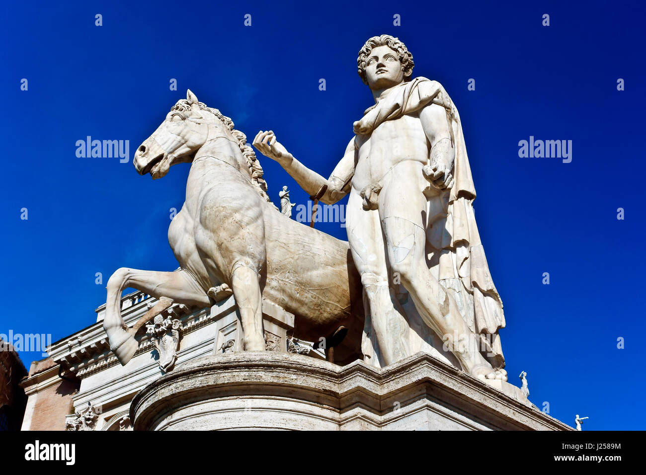 Marmorstatue Skulptur von Dioscurus Castor. Rathaushaus des Kapitols von Rom. Kapitolshügel, Campidoglio. Roma, Latium, Italien, Europa, EU Stockfoto