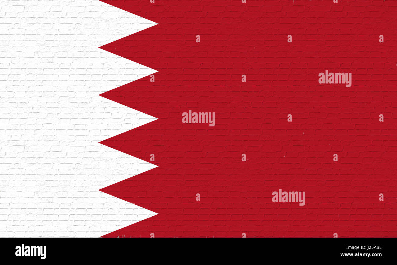 Abbildung der Flagge Bahrains sah aus wie es ist auf die Wand gemalt. Stockfoto