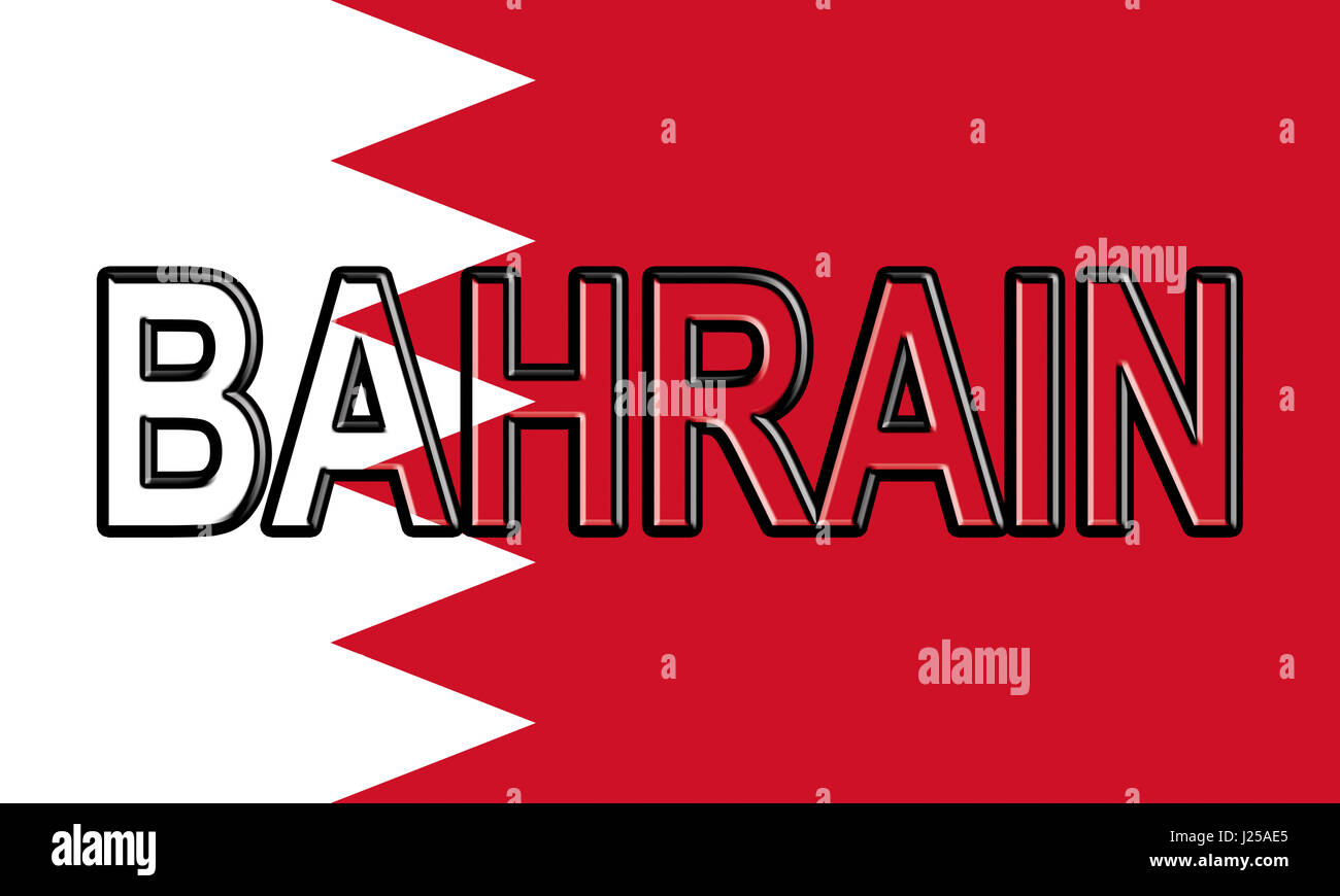 Abbildung der Flagge von Bahrain mit dem Land auf die Fahne geschrieben. Stockfoto