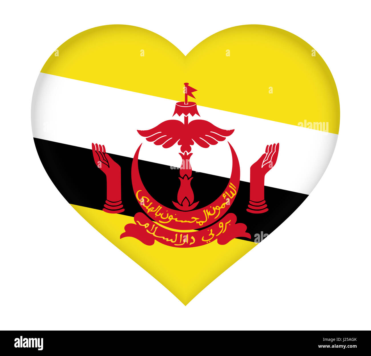 Abbildung der Flagge Brunei von wie ein Herz geformt. Stockfoto