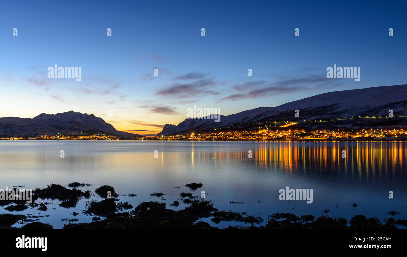 Sonnenuntergang im Winter.  Tromsø, Norwegen. Stockfoto