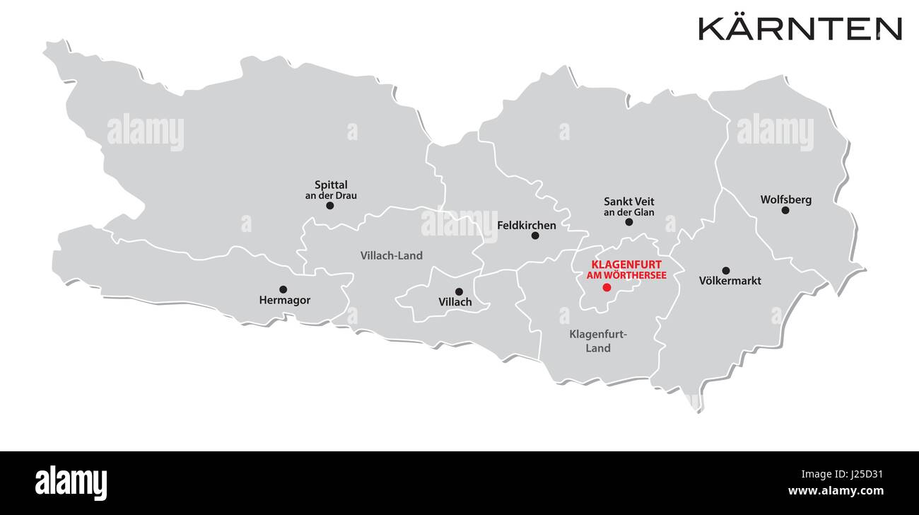 : Administrative und politische Karte des österreichischen Bundeslandes Kärnten Stock Vektor