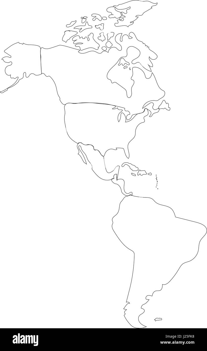 Linie Vektor Umriß von Nord- und Südamerika auf weiß. Stock Vektor