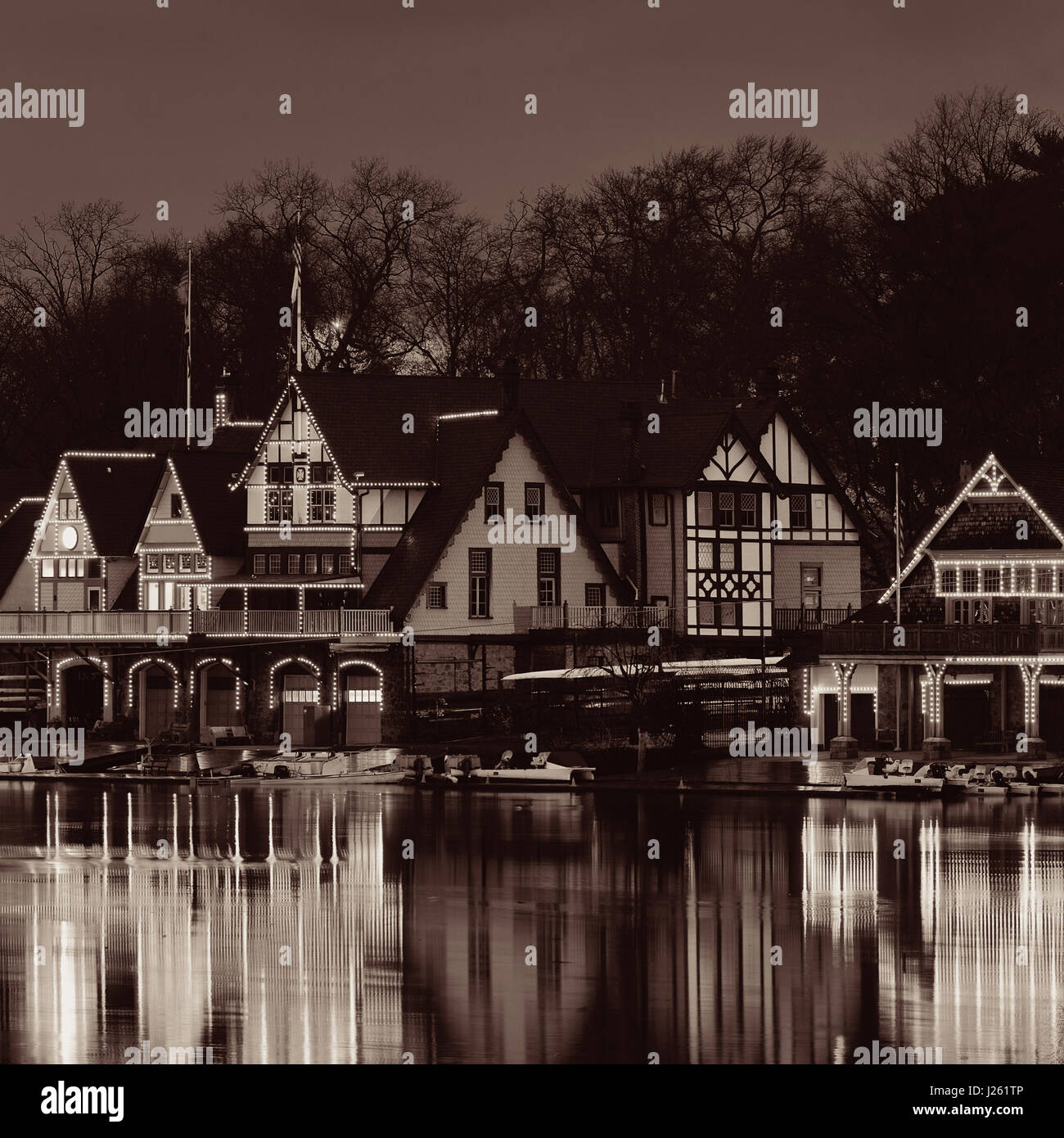 Boathouse Row in Philadelphia als historische Wahrzeichen. Stockfoto