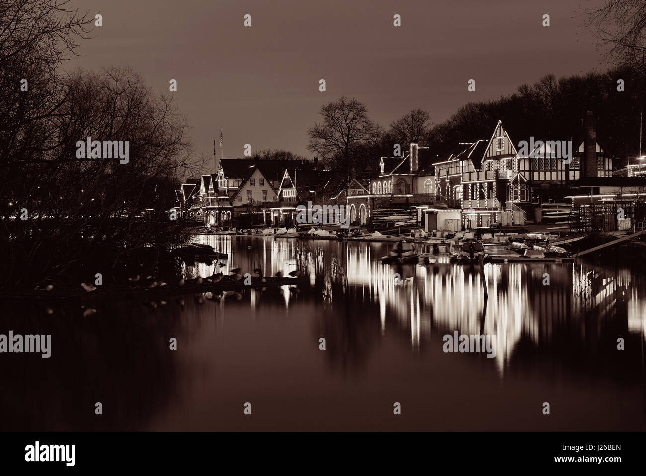 Boathouse Row in Philadelphia als historische Wahrzeichen. Stockfoto