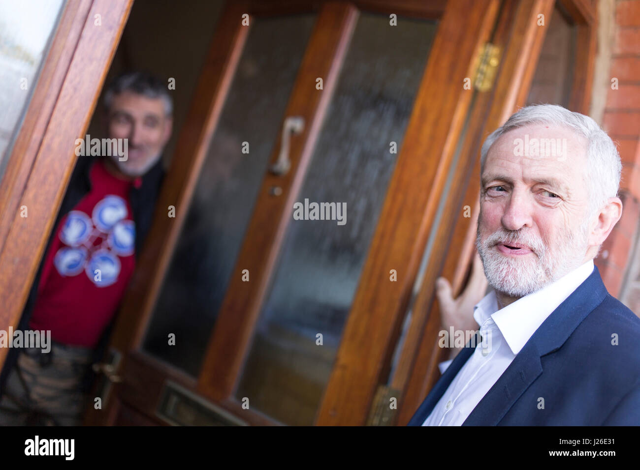 Labour-Partei Führer JEREMY CORBYN Besuch Warrington heute (Sonntag, 22. April 17) als Bestandteil der Labour-Partei allgemeine Wahlkampagne Stockfoto