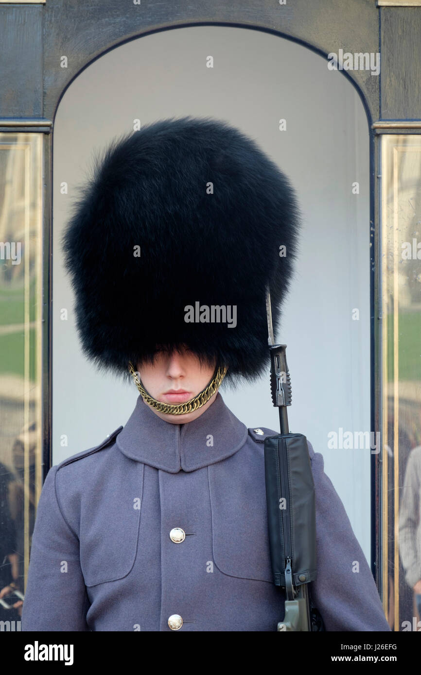 Königinnenwache im Winter Uniform auf Windsor Castle, England, UK, Europe Stockfoto