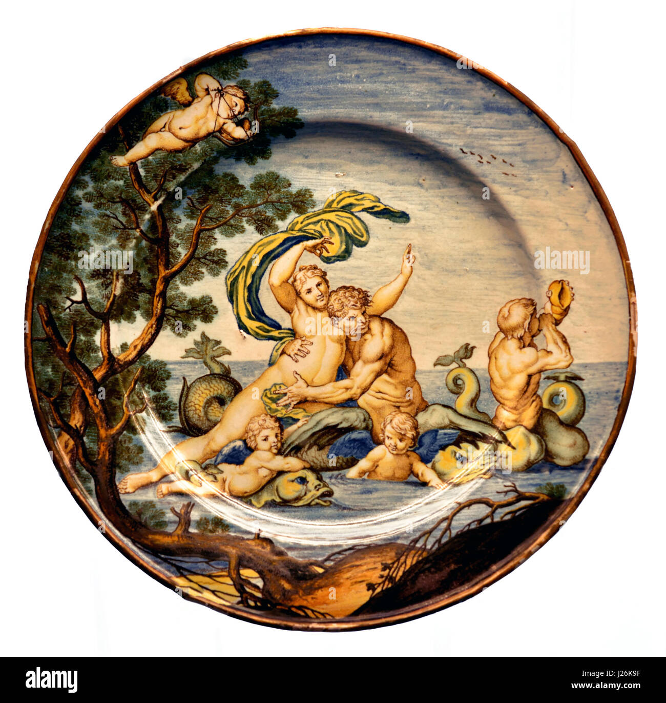 Glaucus und Scylla (griechische Mythologie) Platte mit mythologischen Figuren 1740 von Ferdinando Maria Campani Italien Italienisch. Stockfoto