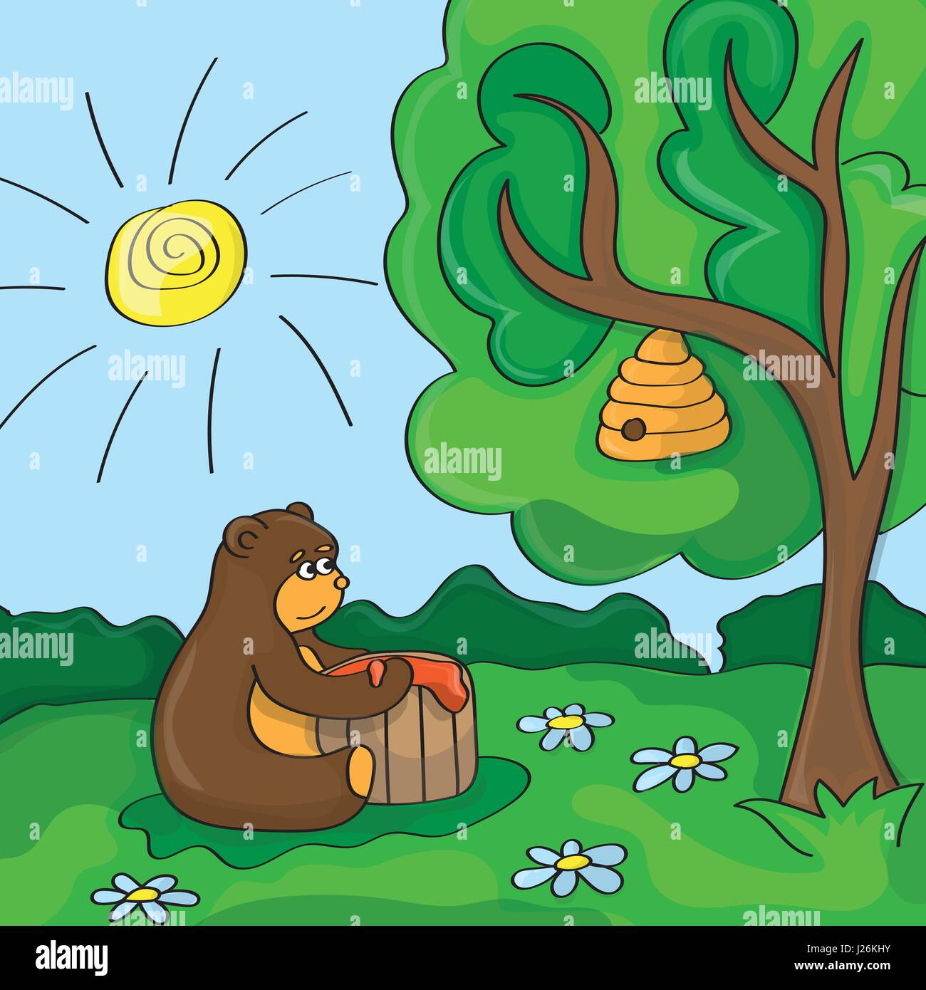 Lustige Vektor cartoon niedlicher Bär mit Honig