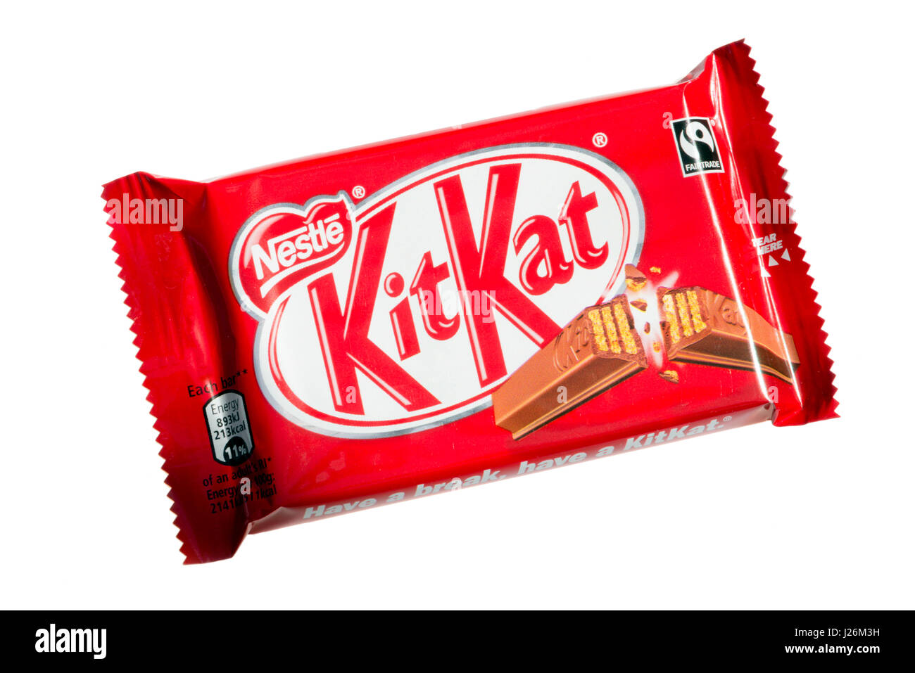 KitKat ausgeschnitten oder vor einem weißen Hintergrund isoliert Stockfoto