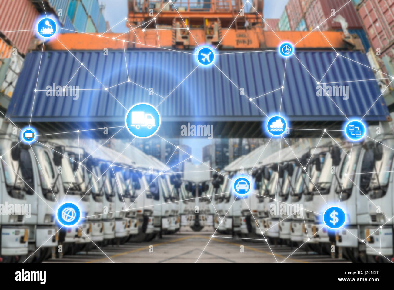 Globales Geschäft Logistik System Technologie Schnittstelle globaler Partner Verbindung Stockfoto