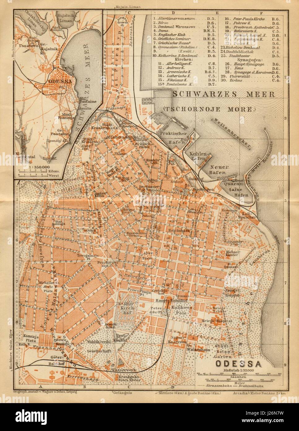 Odessa Stadt Plan. Ukraine. Alte Antike Landkarte Diagramm BAEDEKER 1912 Stockfoto