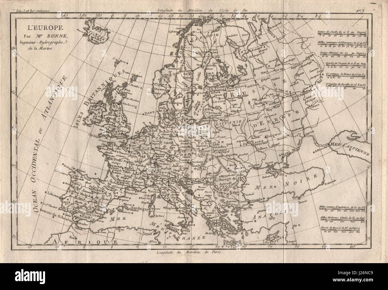 "L 'Europe. Europa. BONNE 1780 alt antik Vintage Karte Plan Diagramm Stockfoto