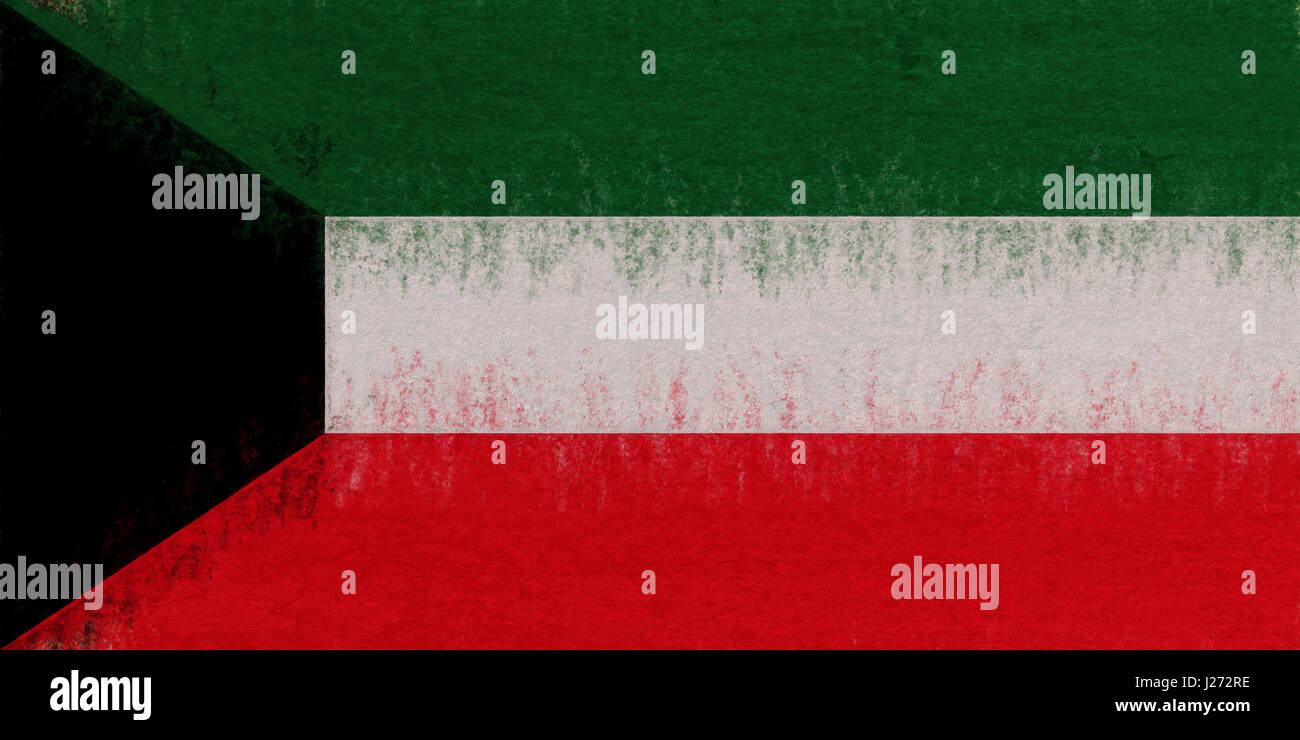 Abbildung der Flagge von Kuwait mit einem Grunge-Look. Stockfoto