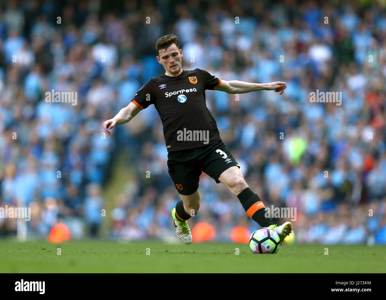 Hull City Andrew Robertson während der Premier League match bei Etihad Stadium, Manchester. Stockfoto