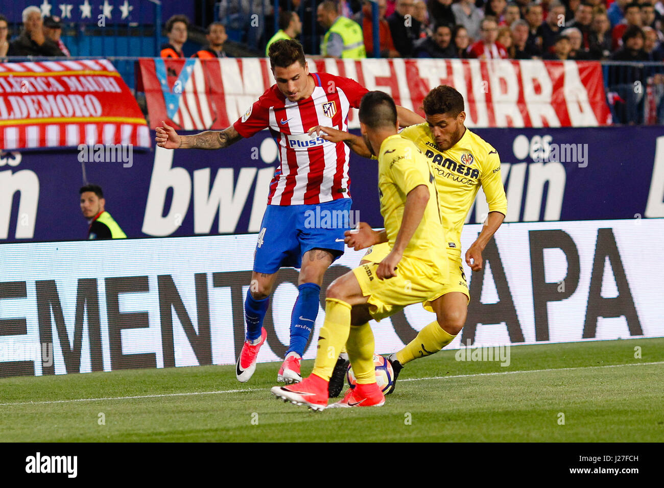 Jose Maria Gimenez de Vargas (24) Atletico de Madrid-Spieler. La Liga zwischen Atletico de Madrid Vs Villerreal CF im Vicente Calderon Stadion in Madrid, Spanien, 25. April 2017. Stockfoto