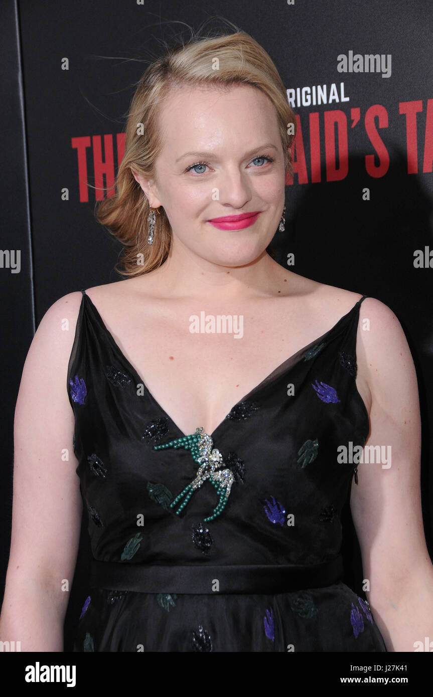 Hollywood, CA, USA. 25. April 2017. 25. April 2017 - Hollywood, Kalifornien - Elizabeth Moss. Los Angeles-Premiere von Hulu '' The Handmaid es Tale'' ArcLight Hollywood in Hollywood statt. Bildnachweis: Birdie Thompson/AdMedia Credit: Birdie Thompson/AdMedia/ZUMA Draht/Alamy Live-Nachrichten Stockfoto