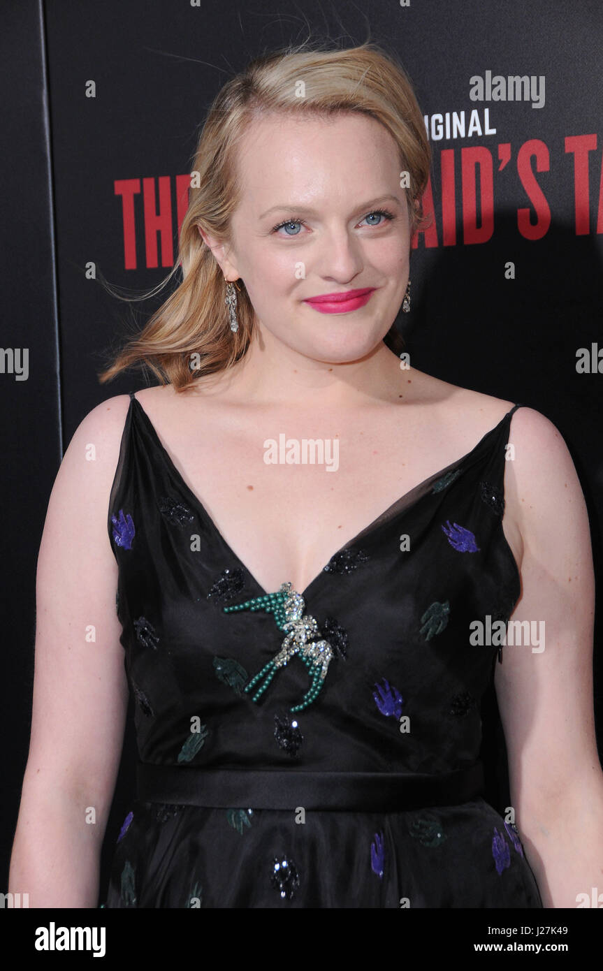 Hollywood, CA, USA. 25. April 2017. 25. April 2017 - Hollywood, Kalifornien - Elizabeth Moss. Los Angeles-Premiere von Hulu '' The Handmaid es Tale'' ArcLight Hollywood in Hollywood statt. Bildnachweis: Birdie Thompson/AdMedia Credit: Birdie Thompson/AdMedia/ZUMA Draht/Alamy Live-Nachrichten Stockfoto