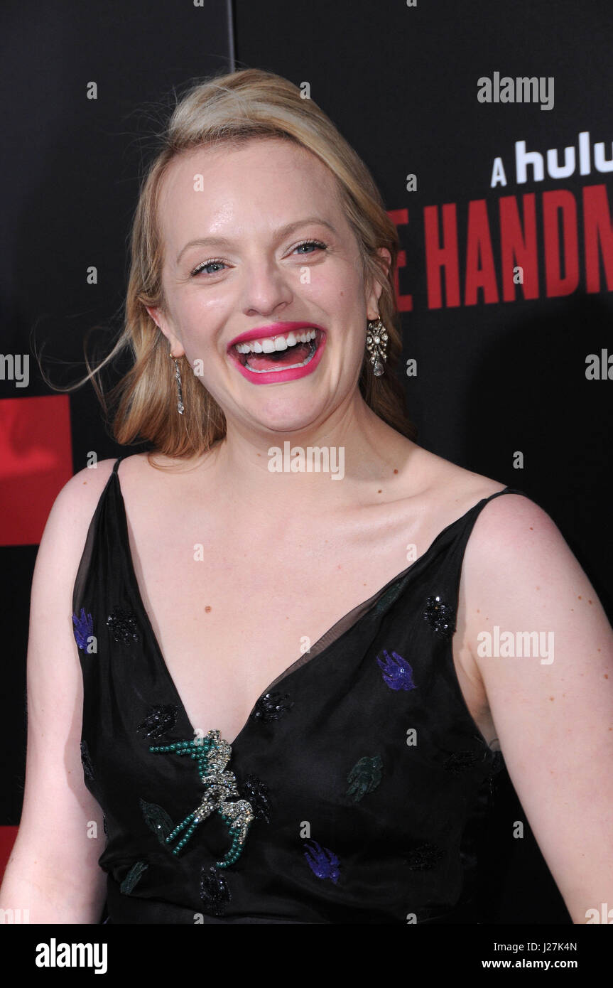 Hollywood, CA, USA. 25. April 2017. 25. April 2017 - Hollywood, Kalifornien - Elizabeth Moss. Los Angeles-Premiere von Hulu '' The Handmaid es Tale'' ArcLight Hollywood in Hollywood statt. Bildnachweis: Birdie Thompson/AdMedia Credit: Birdie Thompson/AdMedia/ZUMA Draht/Alamy Live-Nachrichten Stockfoto