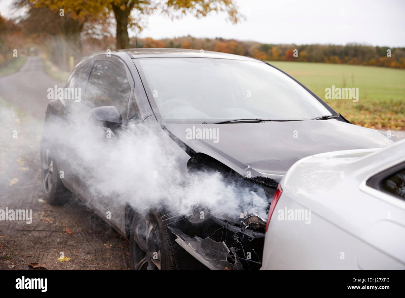 Nahaufnahme eines beschädigten Auto nach Verkehrsunfall Stockfoto