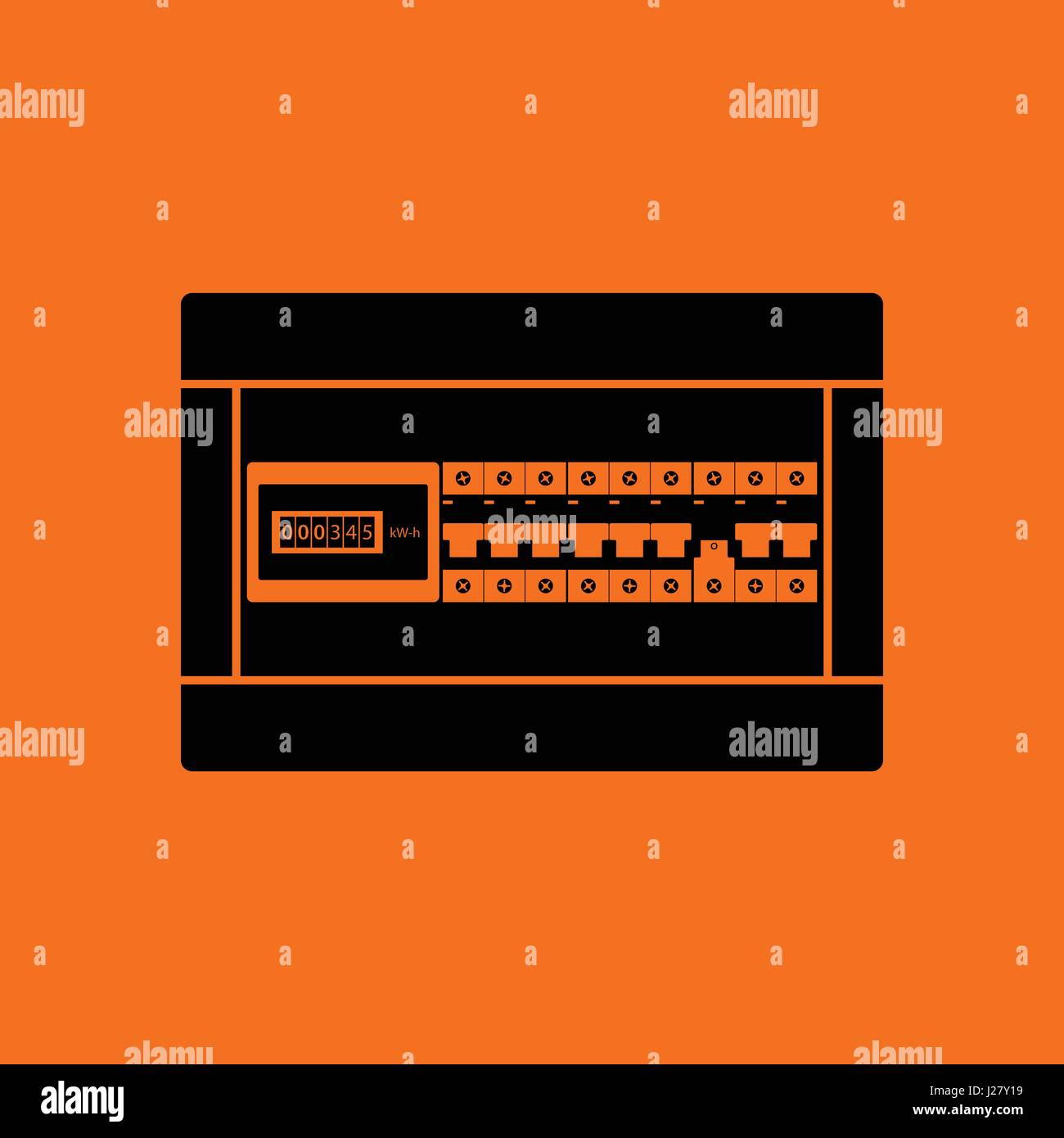 Leistungsschalter Feld Symbol. Orangefarbenen Hintergrund mit schwarz. Vektor-Illustration. Stock Vektor