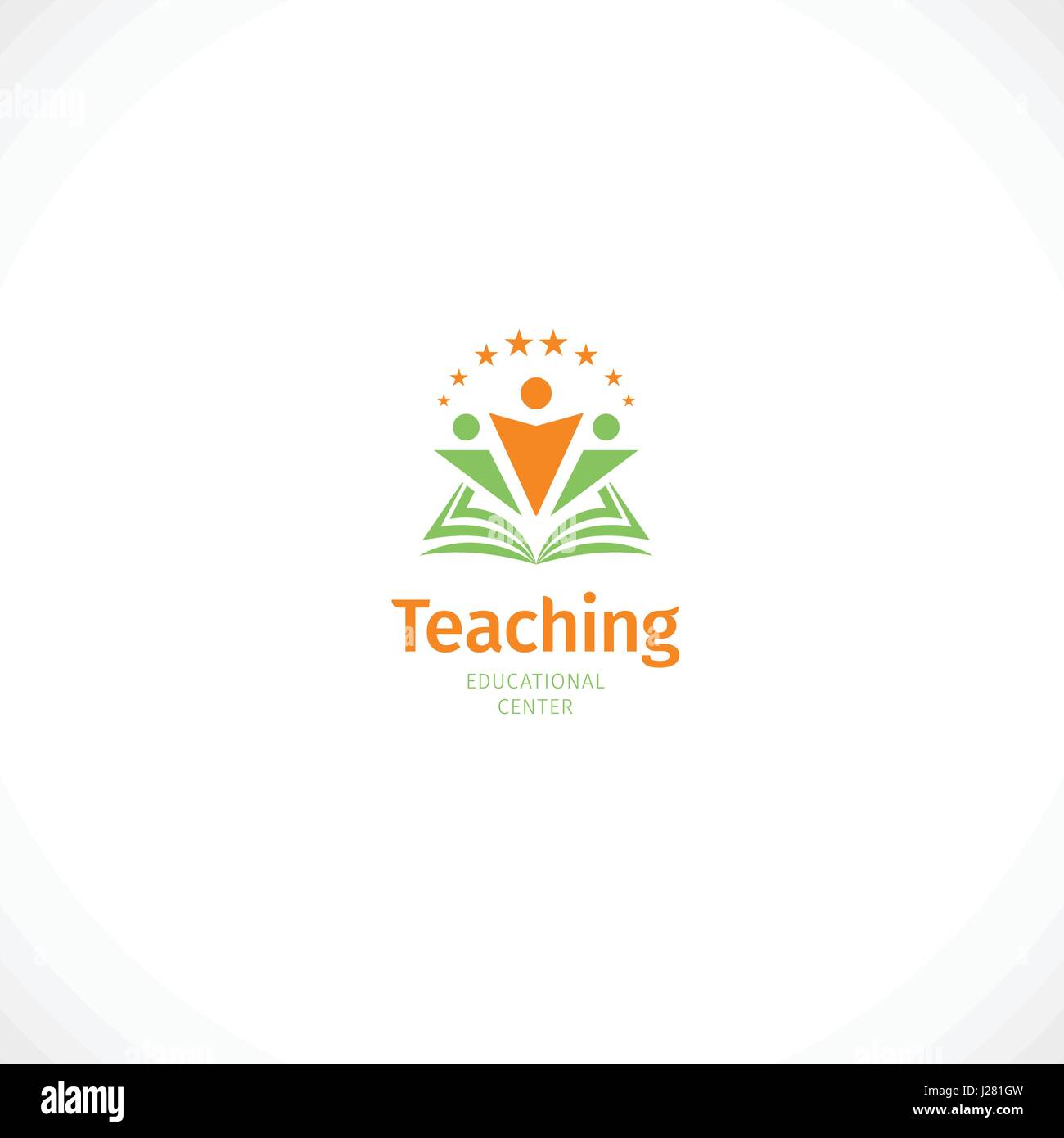 Isolierte abstrakt Grün und orange Farbe Buch mit Menschen Silhouetten Logo, Bildung Symbol mit Wort Lehre auf weißem Hintergrund Vektor Abbildung öffnen Stock Vektor