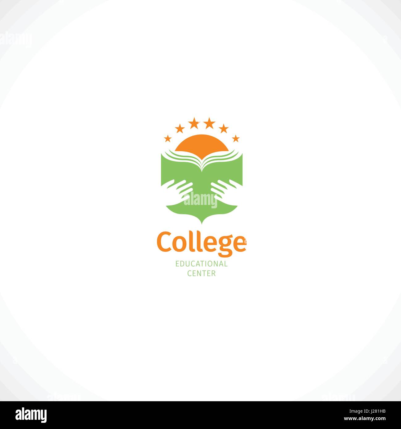 Isolierte abstrakte Orange und grün Farbe Hände halten Buch Logo, College-Logo auf weißem Hintergrund-Vektor-Illustration. Stock Vektor