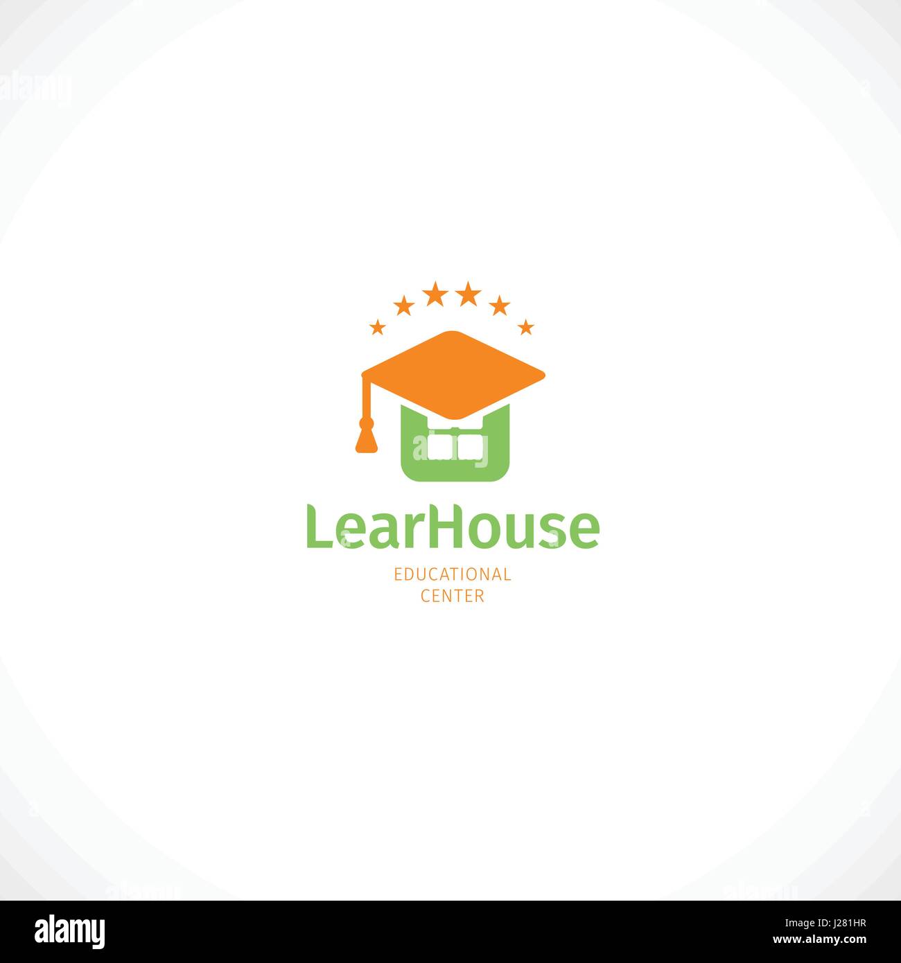 Isolierte abstrakte Orange und grün Farbe graduate Hut Logo, stilisierte Quaste, Haus-Logo auf weißem Hintergrund. Stock Vektor