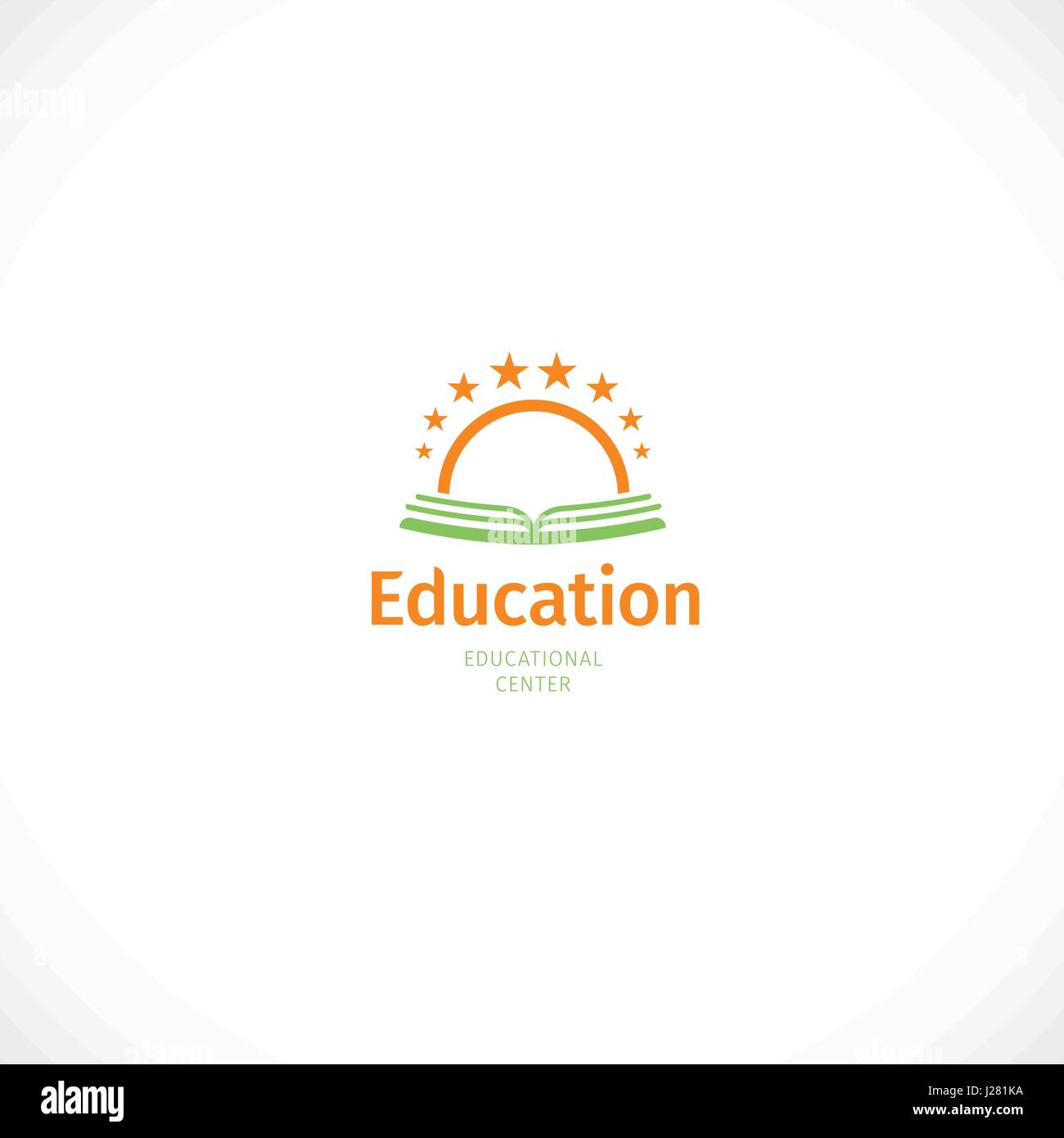 Abstrakt Grün und orange Farbe Sonnenaufgang vom offenen Buch Logo, Bildung-Symbol-Vektor-Illustration isoliert. Stock Vektor