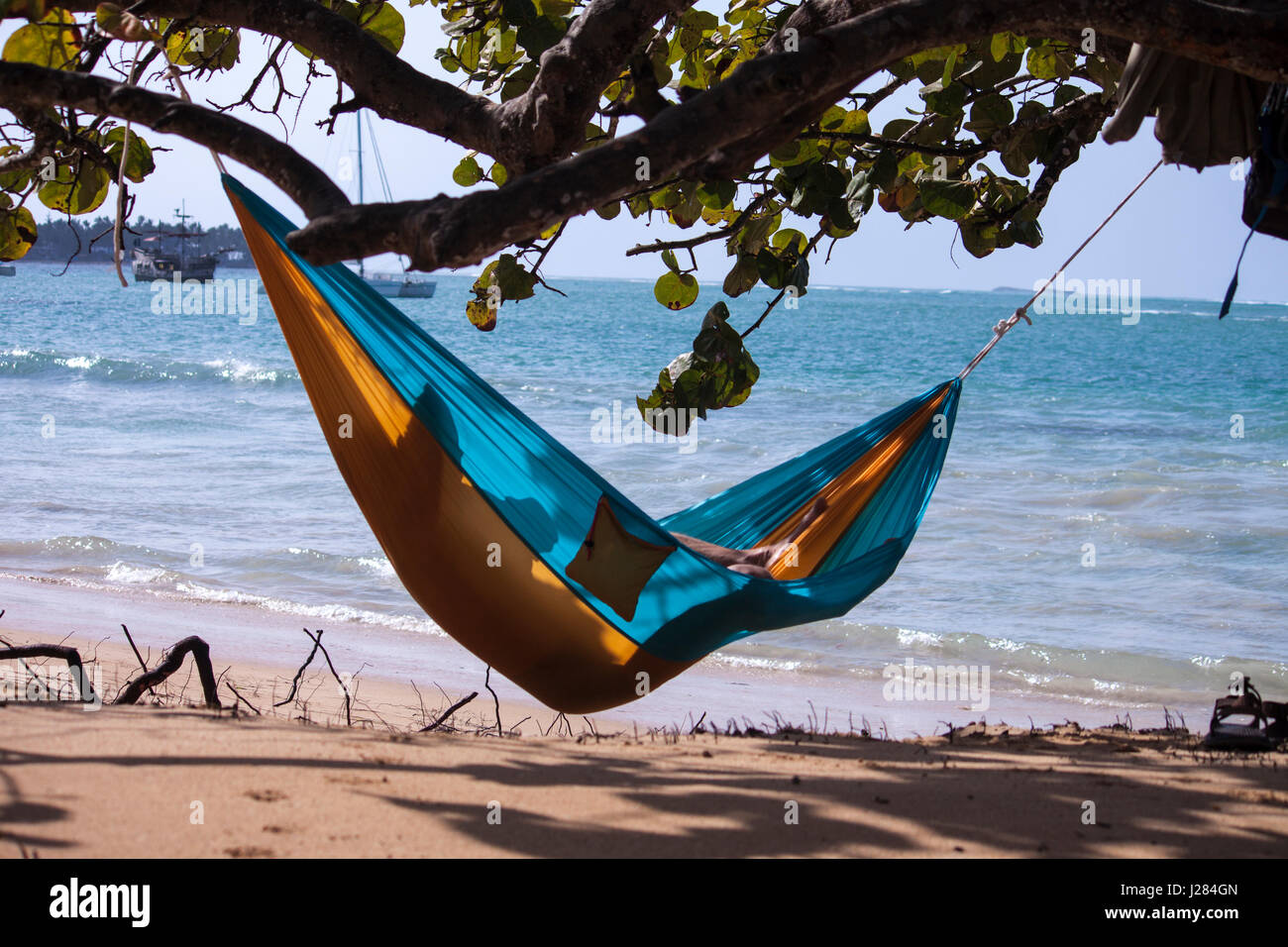 Hängematte an einem Strand in Las Terrenas, samana Stockfoto