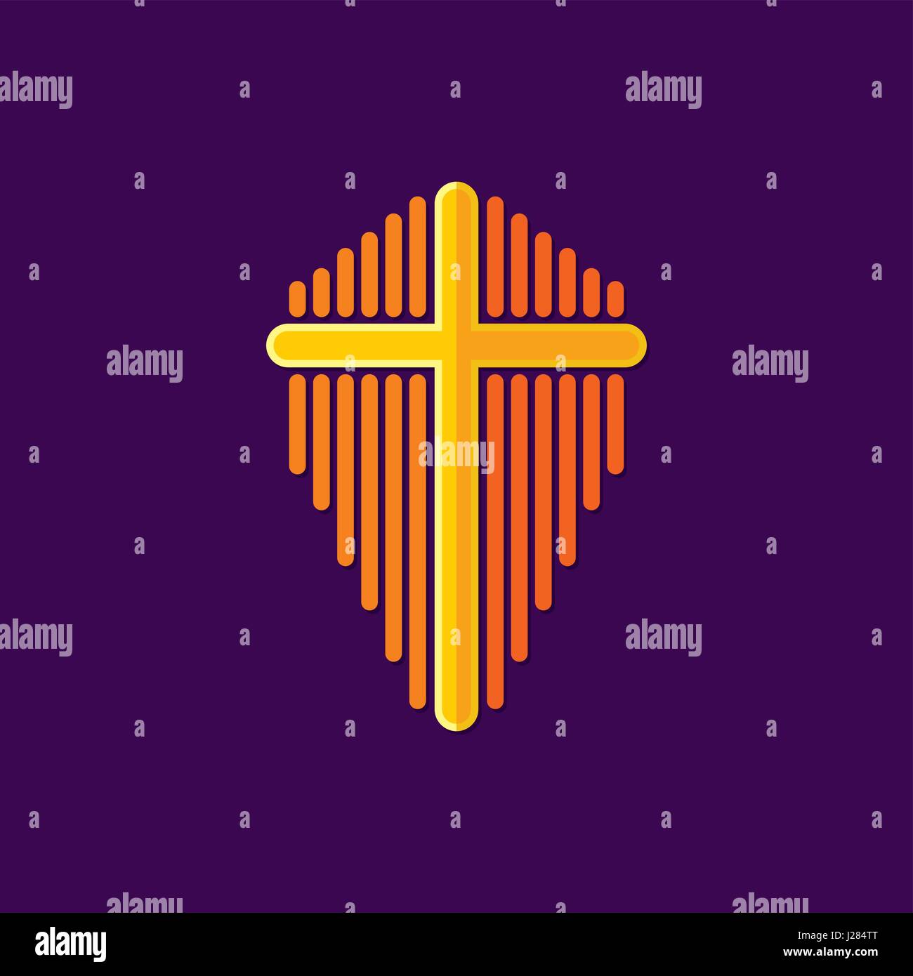 Logo der Kirche. Das Kreuz Jesu Christi ist ein Symbol des Todes und der Sieg über die Sünde Stock Vektor