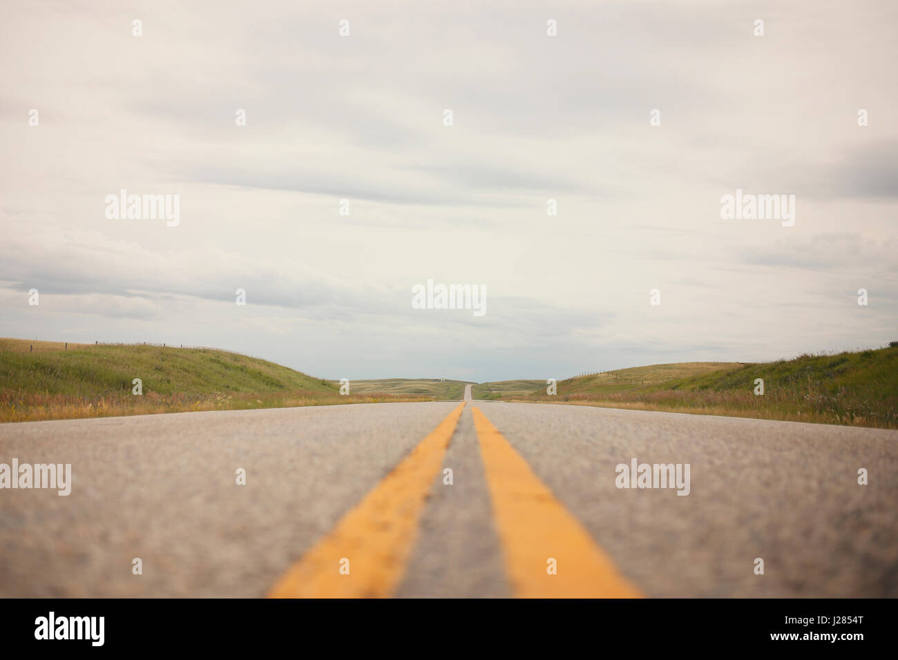 Oberflächenniveau Landstraße inmitten Feld gegen Himmel Stockfoto