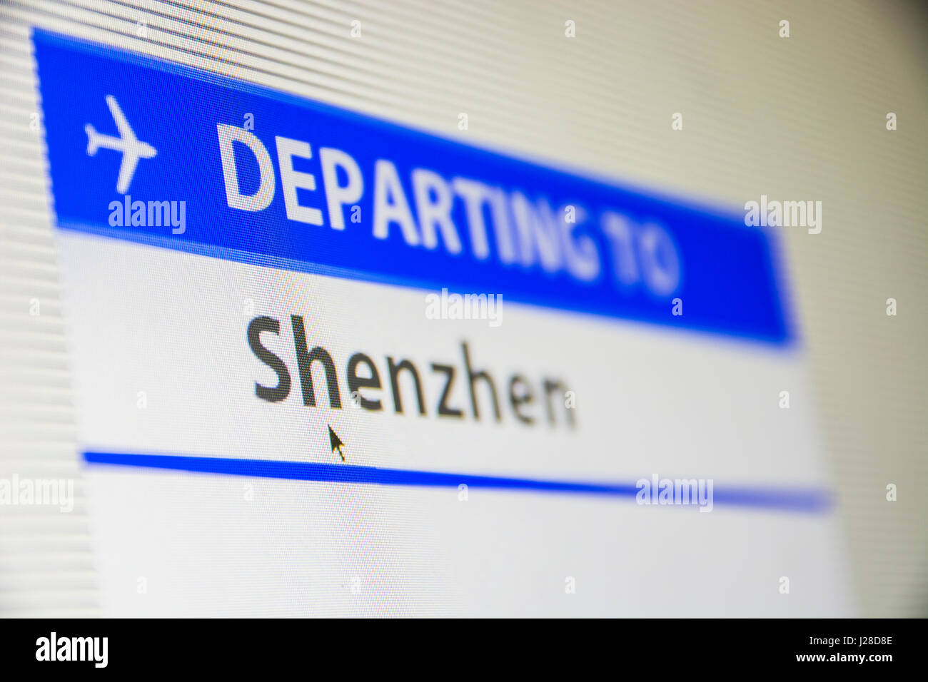 Computer Bildschirm Nahaufnahme des Status der Flug nach Shenzen, China Stockfoto