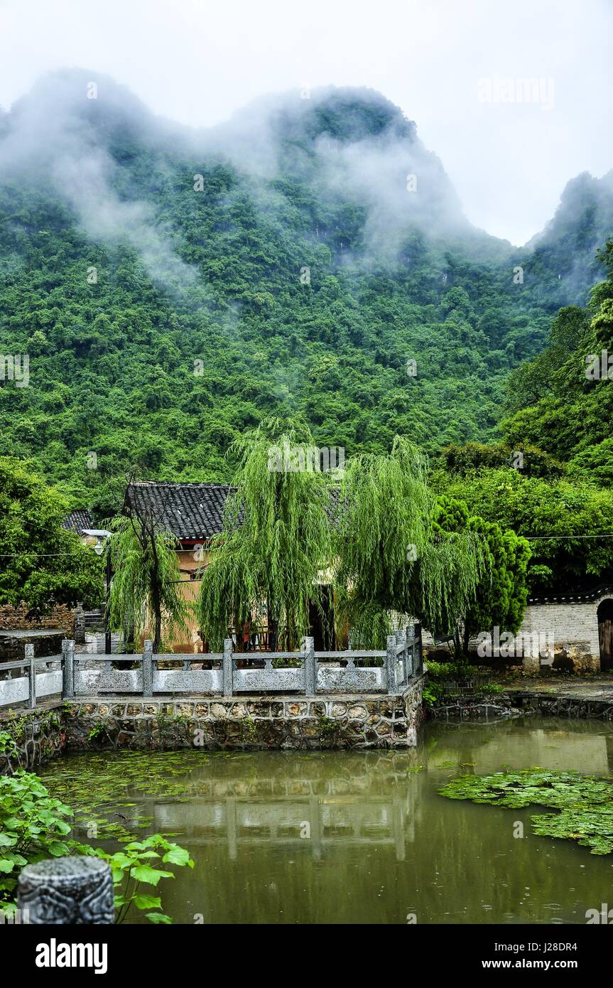 Berge-Landschaft im Nebel Stockfoto