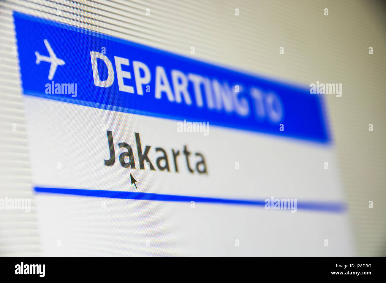 Computer Bildschirm Nahaufnahme des Status der Flug nach Jakarta, Indonesien Stockfoto