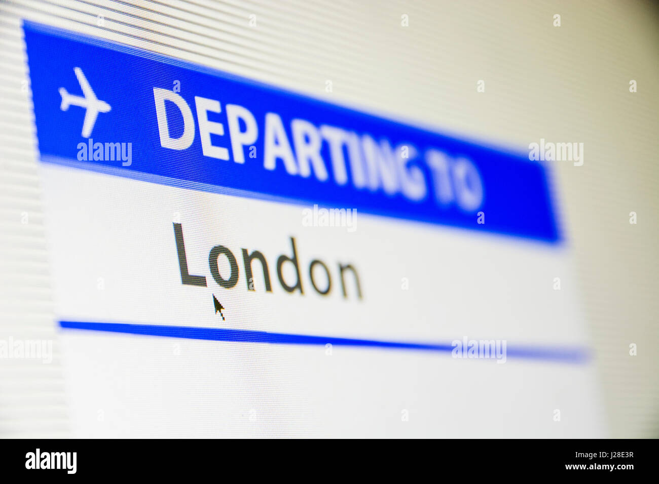 Computer Bildschirm Nahaufnahme des Status der Flug nach London, England, UK Stockfoto