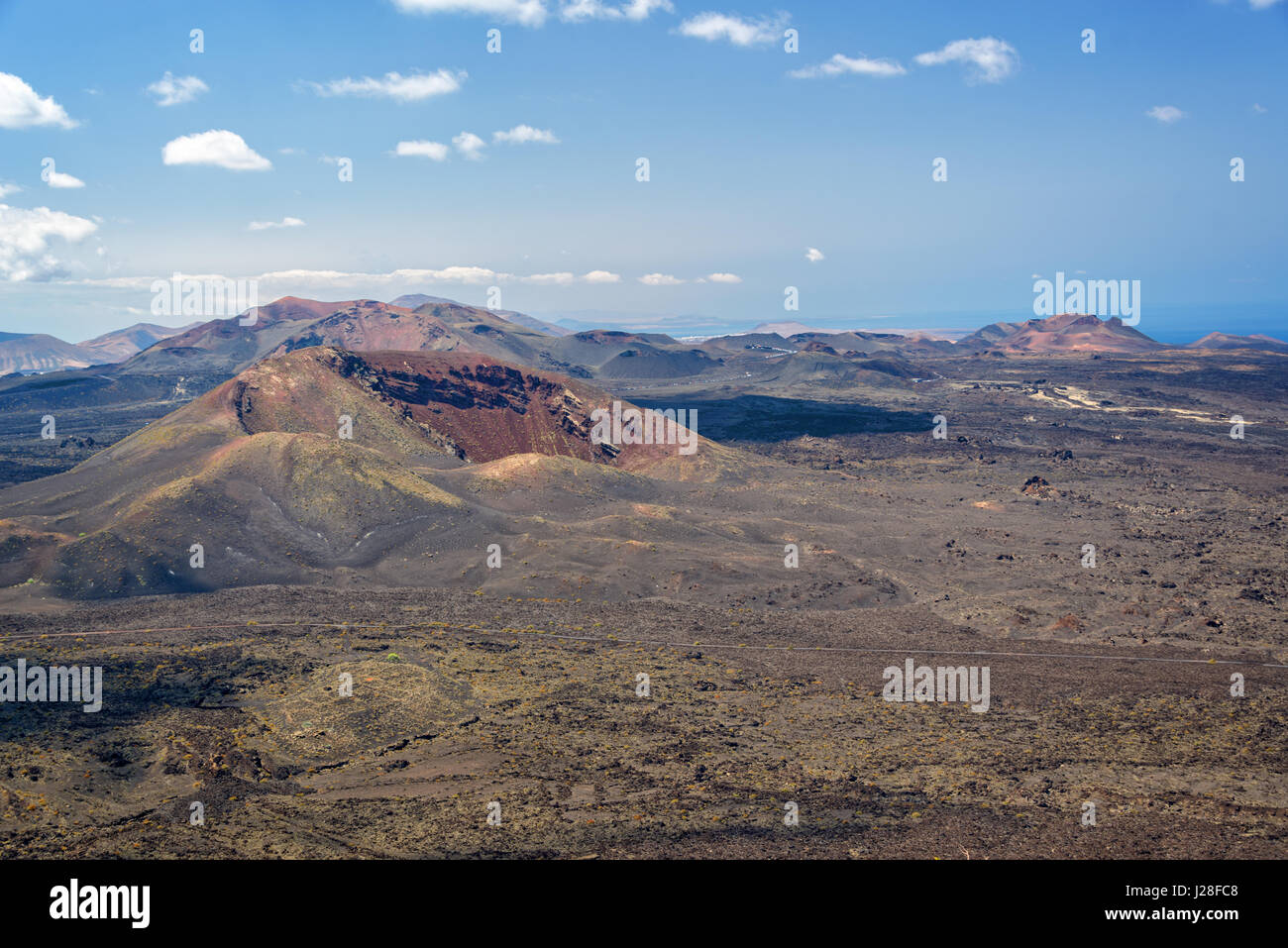 Vulkanlandschaft des Timanfaya Nationalparks in Lanzarote, Kanarische Inseln, Spanien Stockfoto