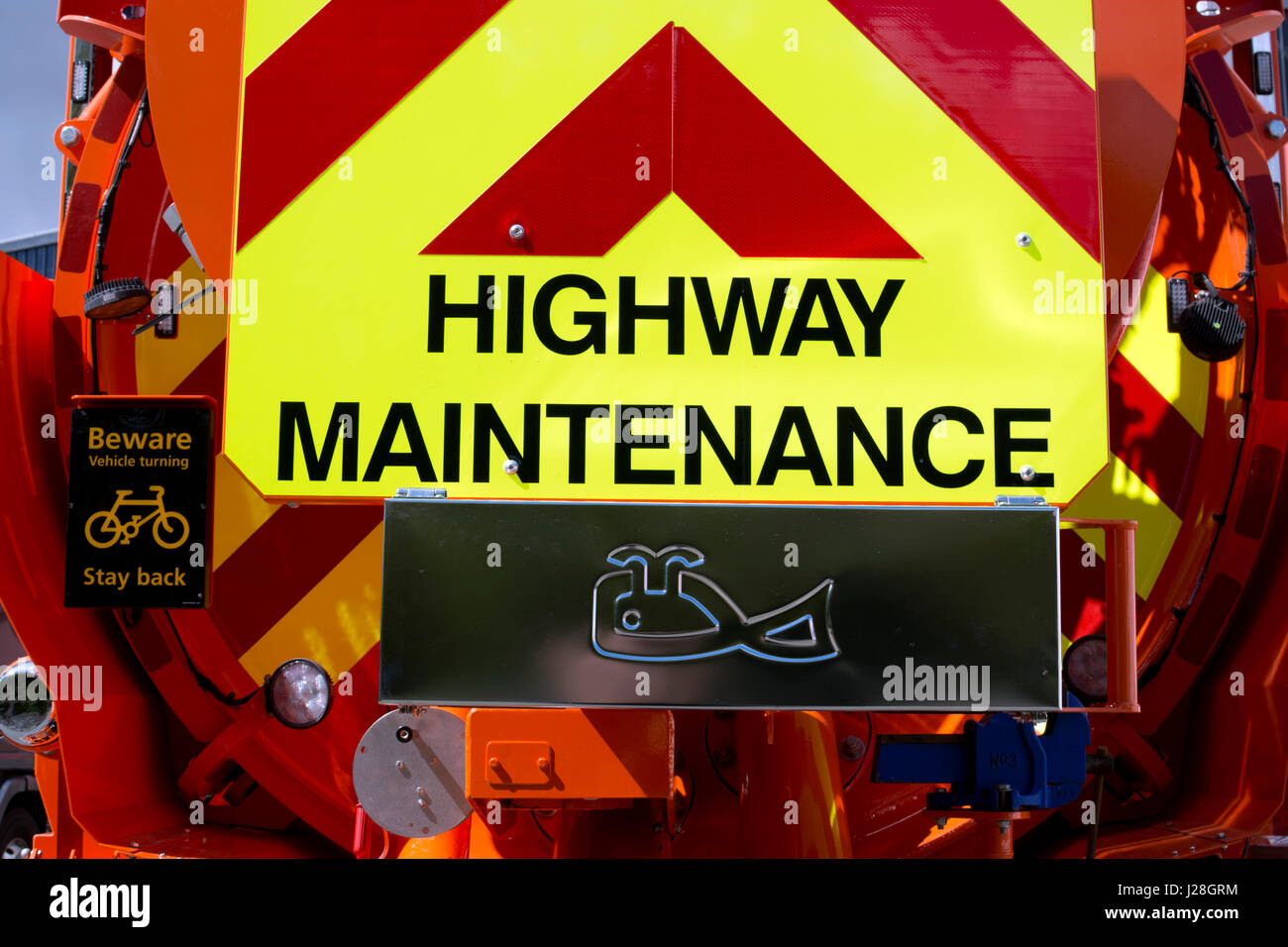 Autobahn Wartung Warnung Sparren auf einem Kaiser Wal-tanker Stockfoto