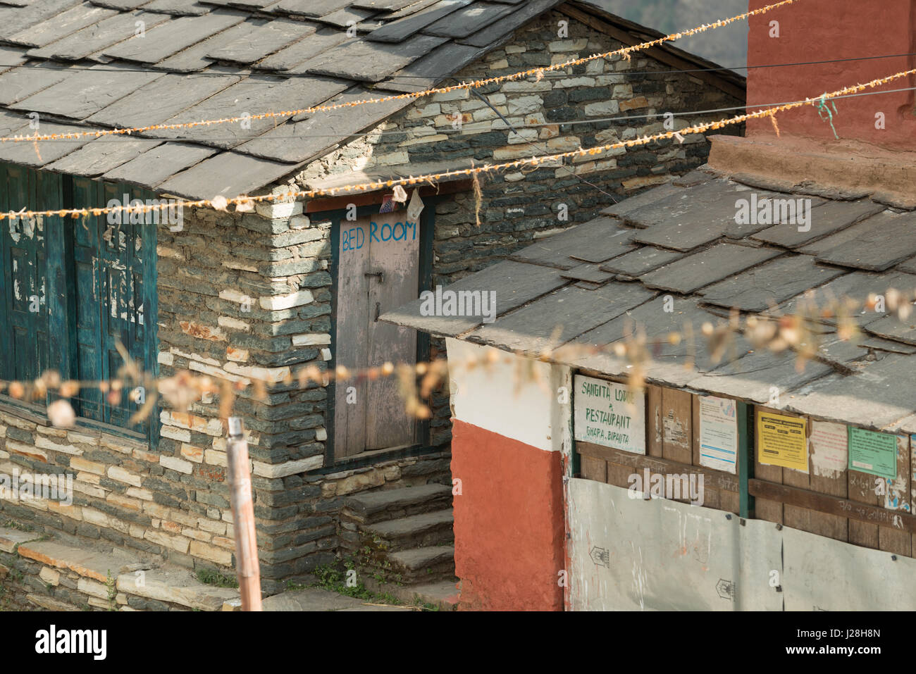 Nepal, Western Region, Yasemin, am Annapurna Circuit - Tag 12 - von Tatopani, Chitre - Schlafzimmer auf der Strecke auf dem Weg nach Chitre Stockfoto