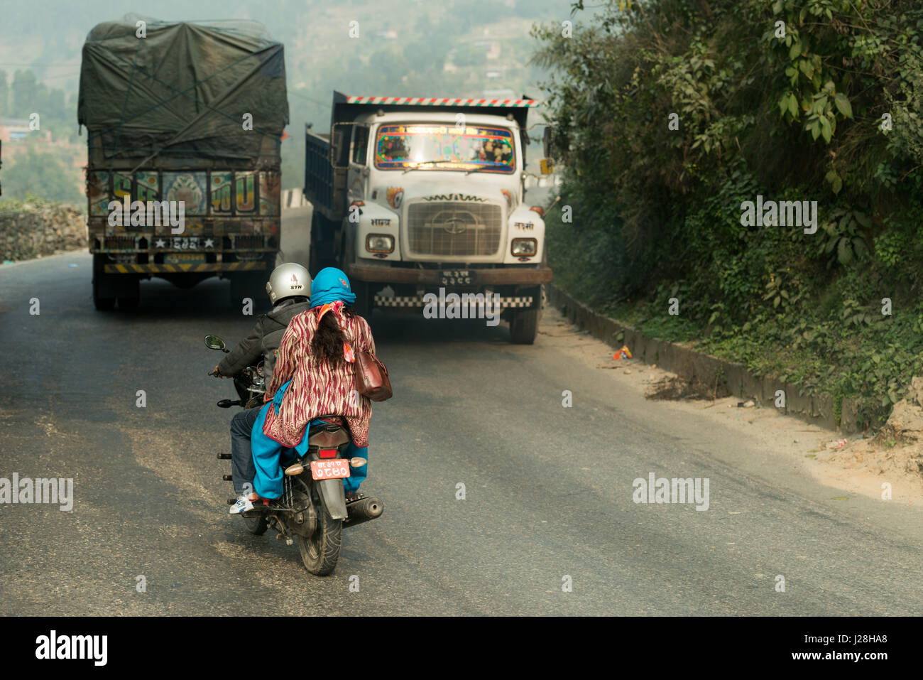 Zentralregion, Bhumisthan, Nepal, Annapurna Circuit - Reise Pokhara, Jhobang nach Kathmandu - Straße von Pokhara nach Kathmandu Stockfoto