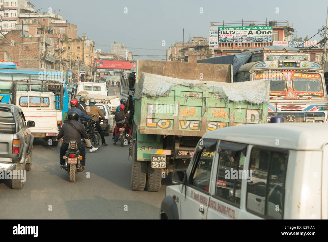 Nepal, Zentralregion, Kathmandu, Annapurna Circuit - Reise Pokhara, Jhobang nach Kathmandu - Jam in Kathmandu, Pokhara aus Stockfoto